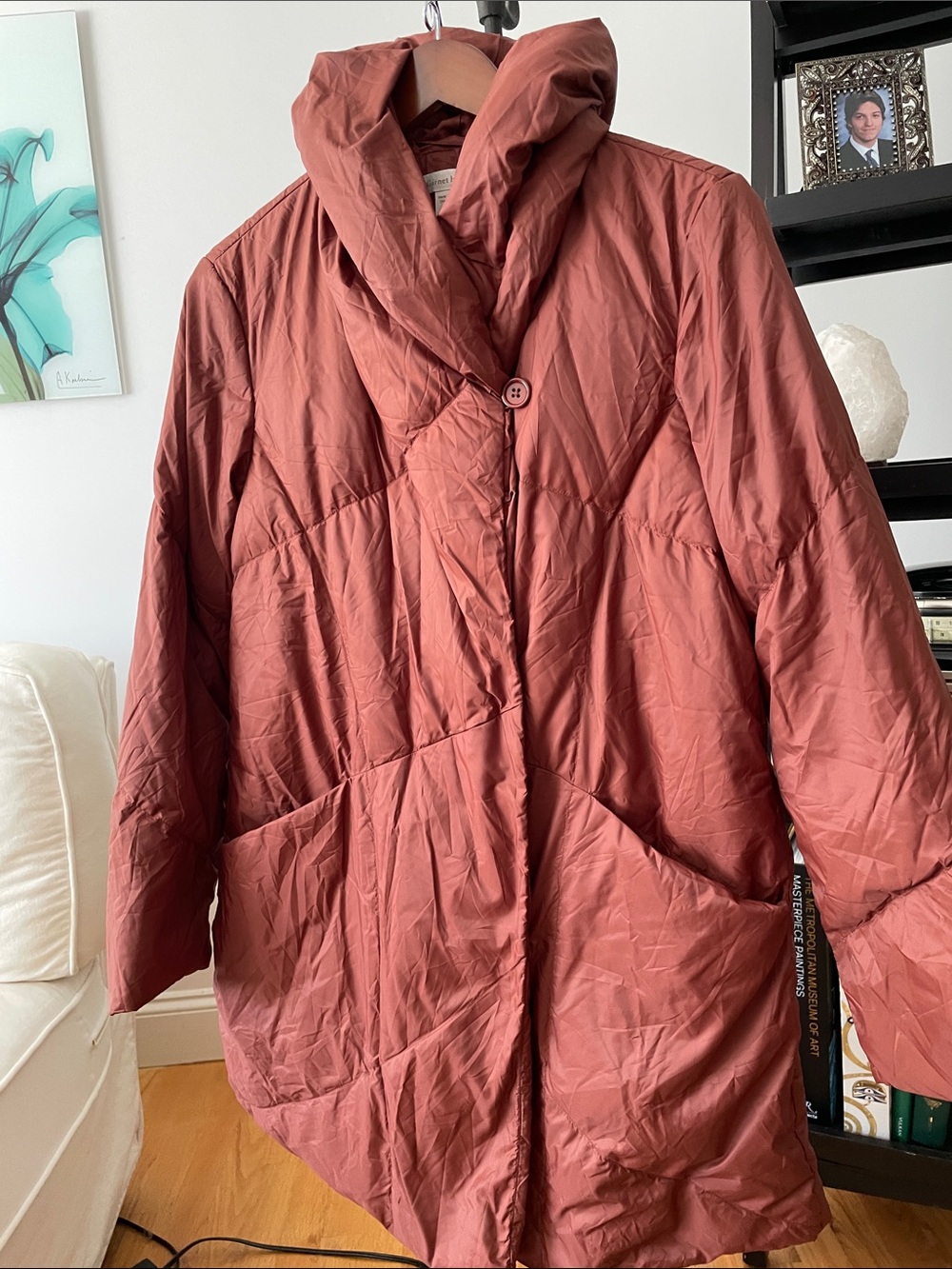Garnet Hill Quilted Hooded Puffer in Warm Terracotta